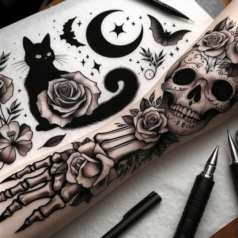 other-dark tattoo design ideas clean lines gloomy for side torso