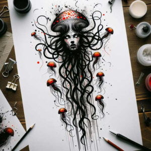 other-dark tattoo design ideas Surrealism melted shapes tattered clothing for elbow
