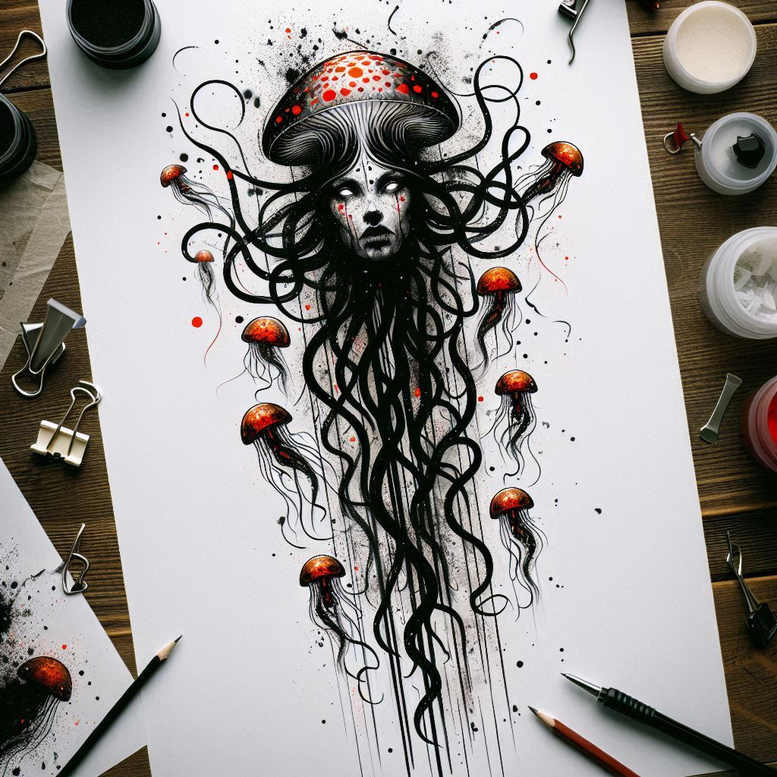 other-dark tattoo design ideas Surrealism melted shapes tattered clothing for elbow