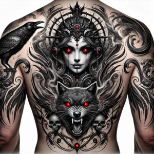 other-dark tattoo design ideas Surrealism vibrant contrasts unsettling for calf