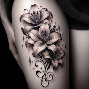 flower-harmony-tattoo – tattoo design ideas free ai generated – surrealism-shimmering-forms – for-shoulder – Gallery: other-flowers-inkby-ai
