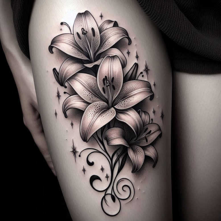 flower-harmony-tattoo – tattoo design ideas free ai generated – surrealism-shimmering-forms – for-shoulder – Gallery: other-flowers-inkby-ai