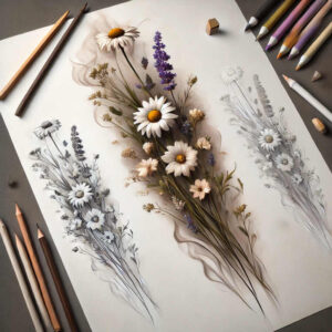 flower-tattoo – tattoo design ideas free ai generated – surrealism-fantastical – for-calf – Gallery: other-flowers-inkby-ai