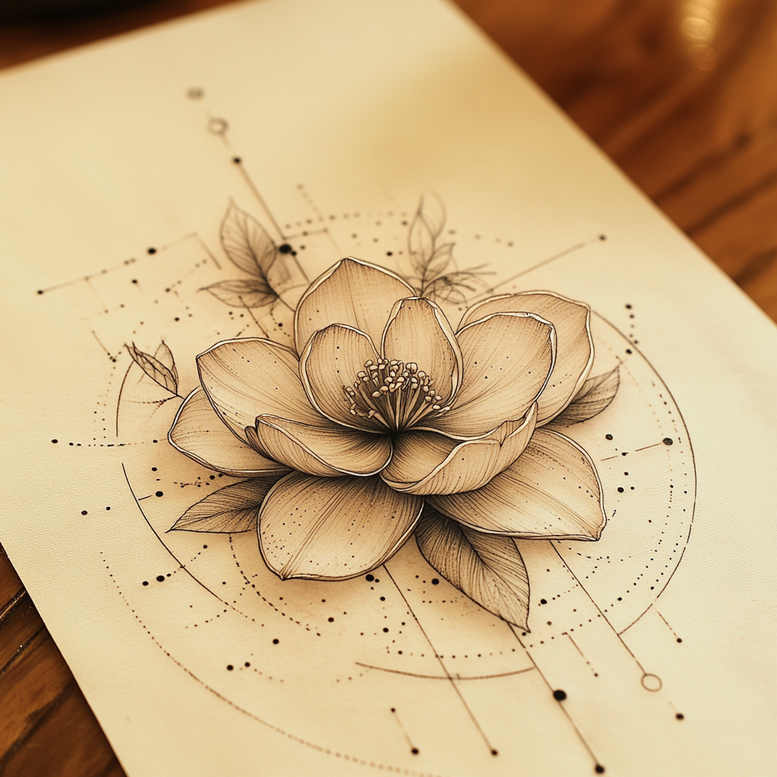 flowers-in-motion – tattoo design ideas free ai generated – surrealism-psychological-depth – for-temple – Gallery: other-flowers-inkby-ai