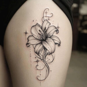 flowers-with-feathers – tattoo design ideas free ai generated – realism-micro-detail – for-back-shoulder – Gallery: other-flowers-inkby-ai