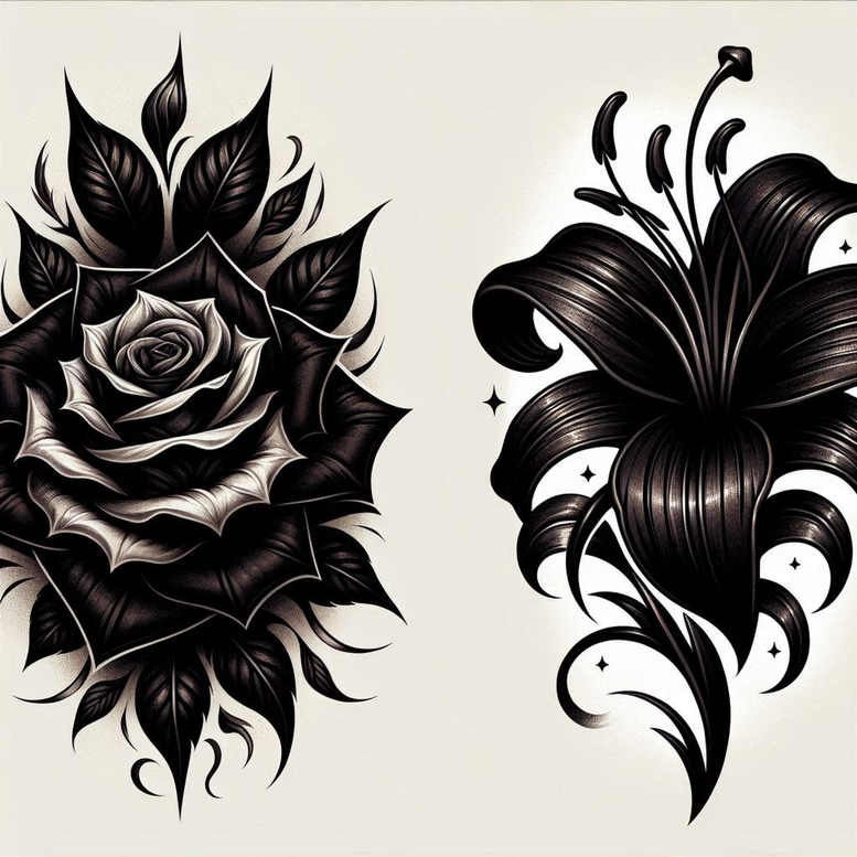flowers-with-pattern – tattoo design ideas free ai generated – realism-realistic-gleam – for-side – Gallery: other-flowers-inkby-ai