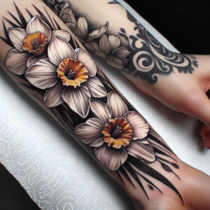 geometric-flower-tattoo – tattoo design ideas free ai generated – realism-smooth-gradients – for-calf – Gallery: other-flowers-inkby-ai
