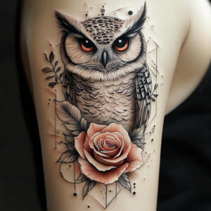 owl-magical-tattoo – tattoo design ideas free ai generated – realism-subtle-gradients – for-upper-thigh – Gallery: owls-inkby-ai