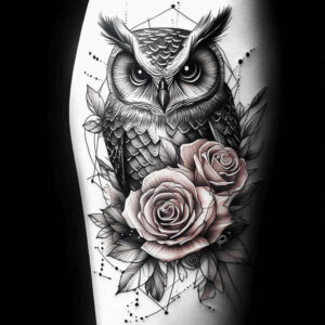 owl-sacred-tattoo – tattoo design ideas free ai generated – realism-natural-luminosity – for-lower-thigh – Gallery: owls-inkby-ai