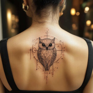 owl-tattoo – tattoo design ideas free ai generated – neotraditional-vivid-gradients – for-back-of-neck – Gallery: owls-inkby-ai