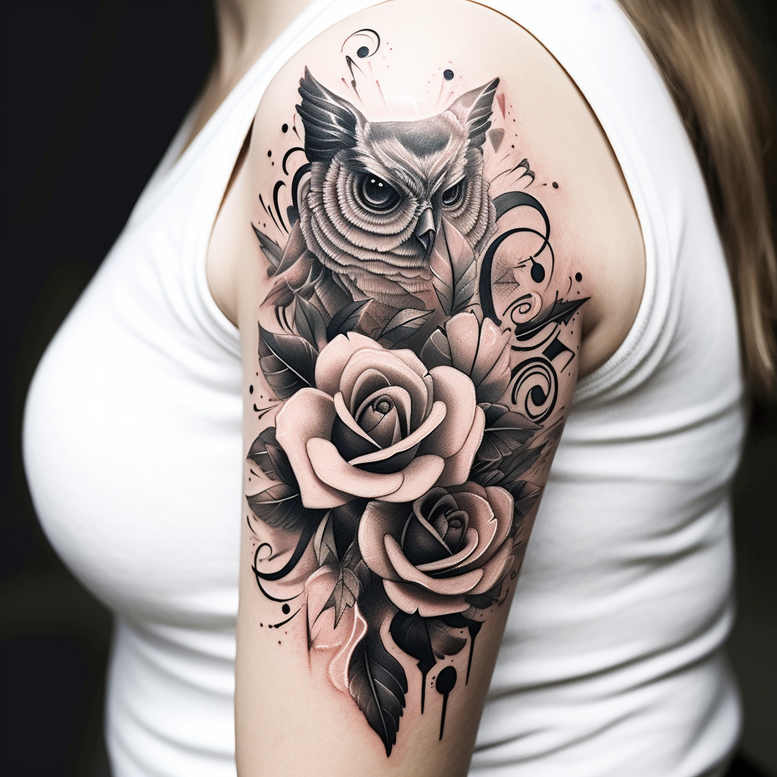 symbolic-owl-tattoo – tattoo design ideas free ai generated – realism-realistic-contrast – for-side-torso – Gallery: owls-inkby-ai