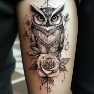 owls tattoo design ideas Neotraditional dynamic color feathers for palm