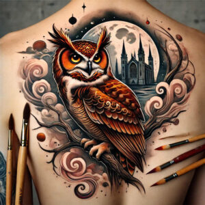 owls tattoo design ideas Surrealism otherworldly flight symbolising strength