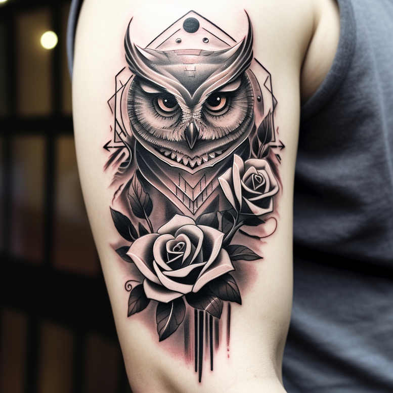 owls tattoo design ideas contrasting colors night symbolising endurance