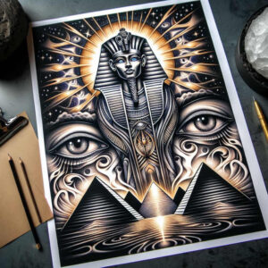 mystical-pharaoh – tattoo design ideas free ai generated – neotraditional-enhanced-shading – for-temple – Gallery: pharaoh-inkby-ai