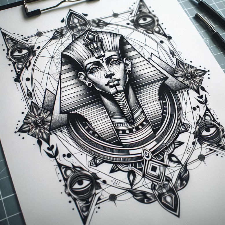 pharaoh-and-history – tattoo design ideas free ai generated – neotraditional-strong-outlines – for-lower-back – Gallery: pharaoh-inkby-ai
