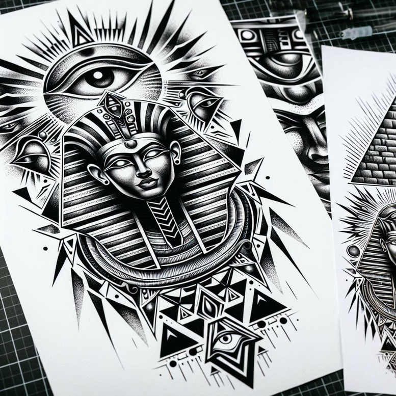 pharaoh-and-history – tattoo design ideas free ai generated – surrealism-esoteric – for-upper-back – Gallery: pharaoh-inkby-ai