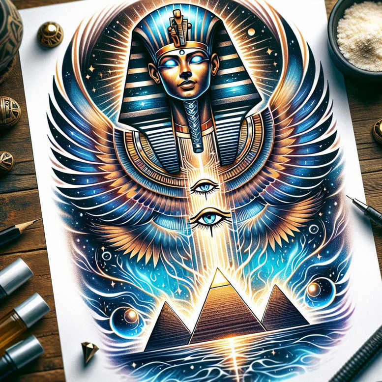 pharaoh-in-art – tattoo design ideas free ai generated – neotraditional-textured-shading – for-palm – Gallery: pharaoh-inkby-ai