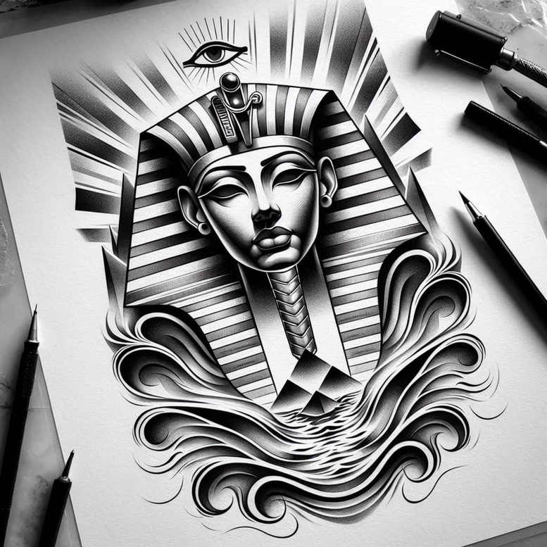 pharaoh-in-art – tattoo design ideas free ai generated – realism-subtle-saturation – for-ankle – Gallery: pharaoh-inkby-ai