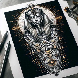 pharaoh-power-symbol – tattoo design ideas free ai generated – neotraditional-bold-texture – for-outer-arm – Gallery: pharaoh-inkby-ai