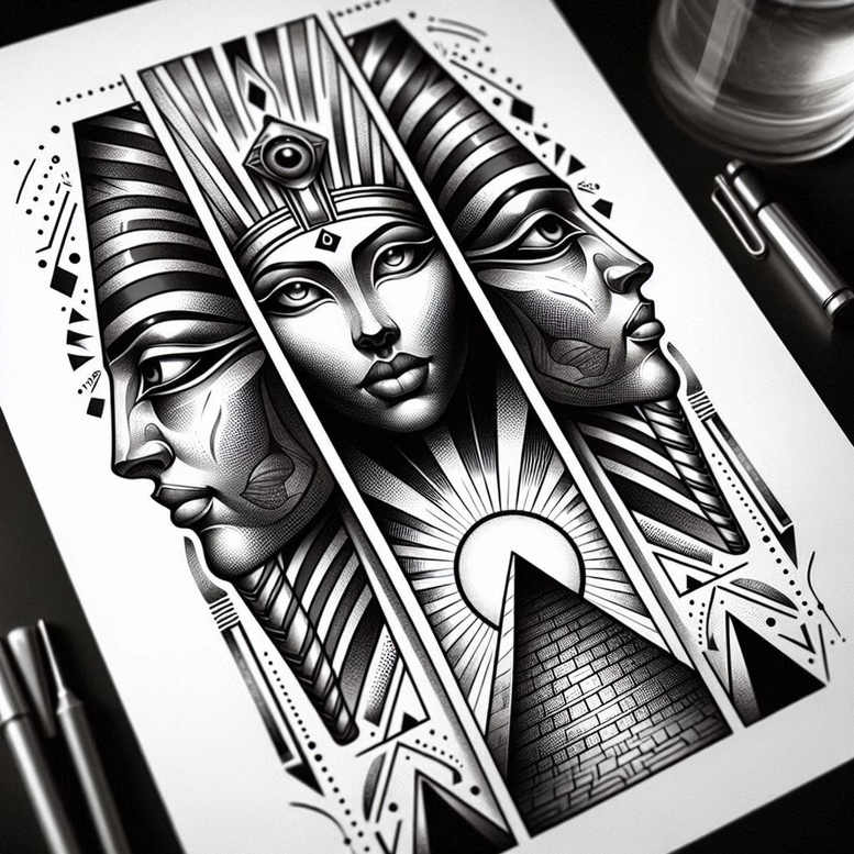 pharaoh-strength-symbol – tattoo design ideas free ai generated – surrealism-fantastical – for-upper-chest – Gallery: pharaoh-inkby-ai