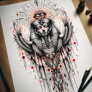pharaoh-tattoo – tattoo design ideas free ai generated – neotraditional-refined-lines – for-lower-leg – Gallery: pharaoh-inkby-ai