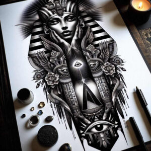 pharaoh-with-ancient-motif – tattoo design ideas free ai generated – surrealism-beyond-reality – for-wrist-side – Gallery: pharaoh-inkby-ai