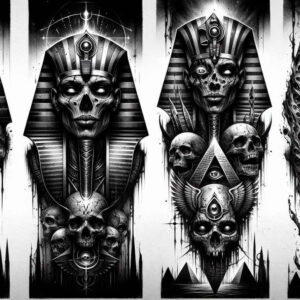 pharaoh-with-dynasty – tattoo design ideas free ai generated – neotraditional-layered-fill – for-ribs – Gallery: pharaoh-inkby-ai