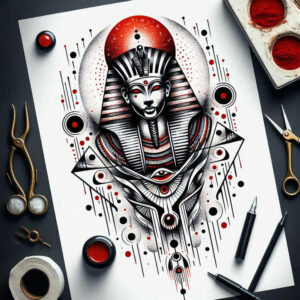 pharaoh-with-god-ra – tattoo design ideas free ai generated – neotraditional-bold-texture – for-palm – Gallery: pharaoh-inkby-ai