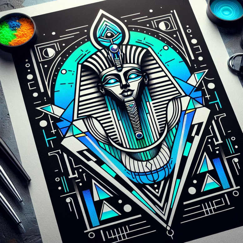 pharaoh-with-goddess-isis – tattoo design ideas free ai generated – realism-detailed-rendering – for-stomach – Gallery: pharaoh-inkby-ai