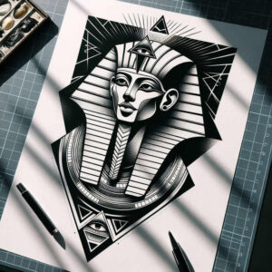 pharaoh-with-goddess-isis – tattoo design ideas free ai generated – realism-refined-highlights – for-stomach – Gallery: pharaoh-inkby-ai