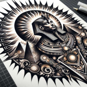 pharaoh-with-goddess-isis – tattoo design ideas free ai generated – realism-sharp-focus – for-upper-shoulder – Gallery: pharaoh-inkby-ai
