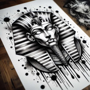 pharaoh-with-halo – tattoo design ideas free ai generated – surrealism-fantasy-inspired – for-ankle – Gallery: pharaoh-inkby-ai