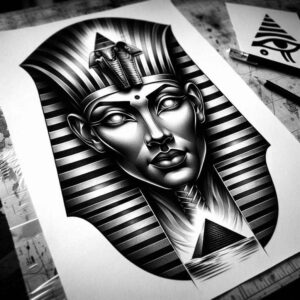 pharaoh-with-hieroglyphs – tattoo design ideas free ai generated – neotraditional-classic-motifs – for-side-torso – Gallery: pharaoh-inkby-ai