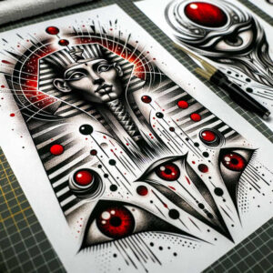 pharaoh-with-immortality-symbol – tattoo design ideas free ai generated – realism-clean-lines – for-fingers – Gallery: pharaoh-inkby-ai
