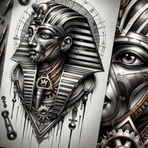 pharaoh-with-life-and-death-symbol – tattoo design ideas free ai generated – neotraditional-enhanced-shading – for-knee – Gallery: pharaoh-inkby-ai