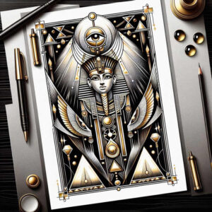 pharaoh-with-light-effects-for-men – tattoo design ideas free ai generated – neotraditional-decorative-detail – for-spine – Gallery: pharaoh-inkby-ai