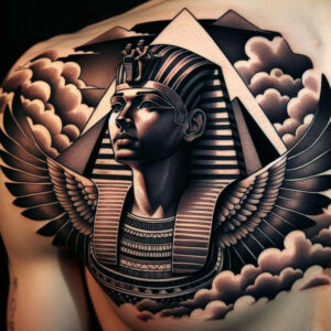 pharaoh-with-mystery – tattoo design ideas free ai generated – neotraditional-bold-color-blocks – for-side – Gallery: pharaoh-inkby-ai