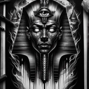 pharaoh-with-mystical-pattern – tattoo design ideas free ai generated – realism-depth-shading – for-calf – Gallery: pharaoh-inkby-ai