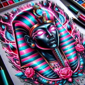 pharaoh-with-mystical-pattern – tattoo design ideas free ai generated – surrealism-dynamic-shapes – for-palm – Gallery: pharaoh-inkby-ai