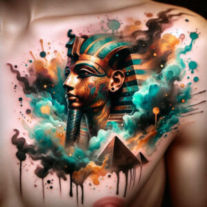 pharaoh-with-mysticism – tattoo design ideas free ai generated – neotraditional-subtle-tone – for-upper-back – Gallery: pharaoh-inkby-ai