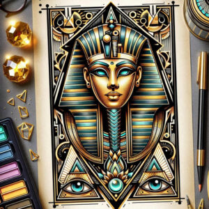 pharaoh-with-ornament – tattoo design ideas free ai generated – realism-crisp-detail – for-knee – Gallery: pharaoh-inkby-ai