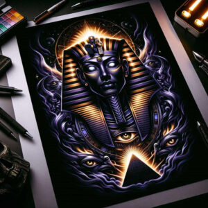 pharaoh-with-ornament – tattoo design ideas free ai generated – realism-moist-effect – for-fingers – Gallery: pharaoh-inkby-ai