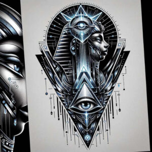 pharaoh-with-ornamentation – tattoo design ideas free ai generated – neotraditional-balanced-tones – for-upper-shoulder – Gallery: pharaoh-inkby-ai
