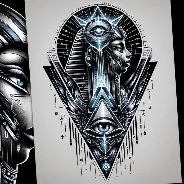 pharaoh-with-ornamentation – tattoo design ideas free ai generated – neotraditional-balanced-tones – for-upper-shoulder – Gallery: pharaoh-inkby-ai