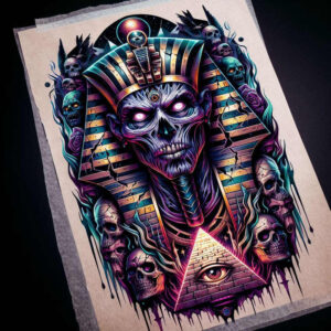 pharaoh-with-power-symbol – tattoo design ideas free ai generated – realism-smooth-complexion – for-chest – Gallery: pharaoh-inkby-ai
