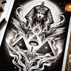 pharaoh-with-protection-symbol – tattoo design ideas free ai generated – realism-transparent-layer – for-shoulder – Gallery: pharaoh-inkby-ai