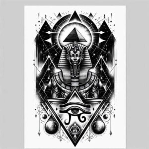 pharaoh-with-pyramid – tattoo design ideas free ai generated – neotraditional-detailed-linework – for-triceps – Gallery: pharaoh-inkby-ai