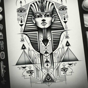 pharaoh-with-royal-motif – tattoo design ideas free ai generated – neotraditional-artistic-flair – for-shoulder-blade – Gallery: pharaoh-inkby-ai