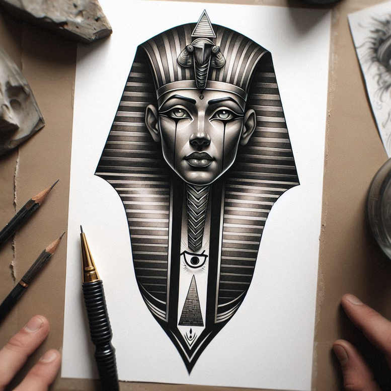 pharaoh-with-royal-motif – tattoo design ideas free ai generated – surrealism-unreal – for-wrist – Gallery: pharaoh-inkby-ai